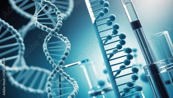 Fototapeta Abstract helix molecule structure with laboratory apparatus for research