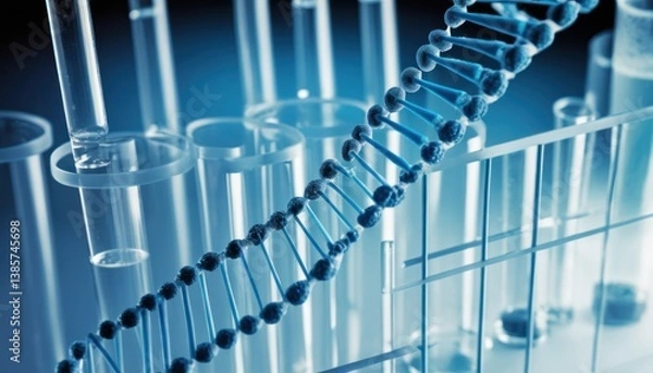 Obraz Conceptual representation of DNA strand in laboratory equipment background