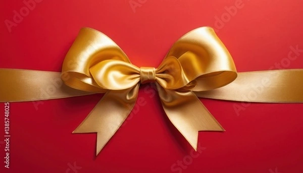 Obraz Elegant gold ribbon bow on vibrant red background offering luxurious appeal