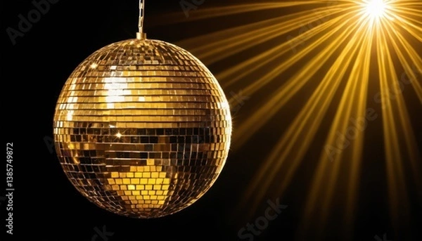 Obraz Sparkling golden disco ball shining brightly with radiant light beams around it