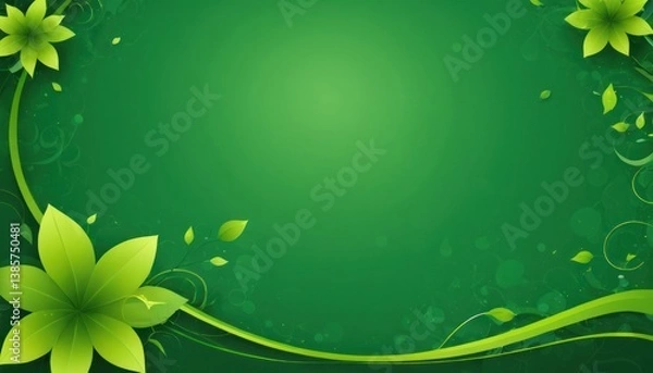 Obraz Enchanting verdant backdrop adorned with floral accents and swirling flourishes