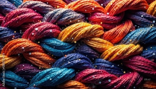 Obraz Intricate woven threads, rich colors, seamless repeat , thread, textile