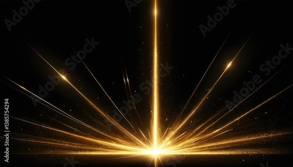 Obraz Golden Rays of Light Bursting from Below on a Black Backdrop with Sparks