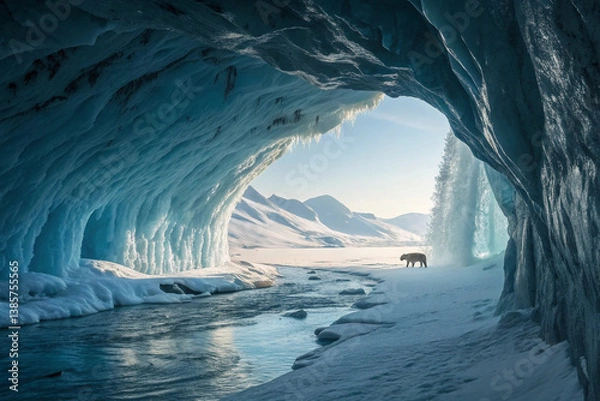 Fototapeta Arctic Ice Cave Artwork with Frozen Waterfall and Shimmering Walls in 4K Quality