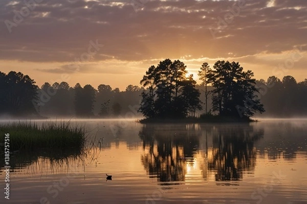 Fototapeta Timeless Dawn A Serene Lake Reflecting a Sacred Stillness V1