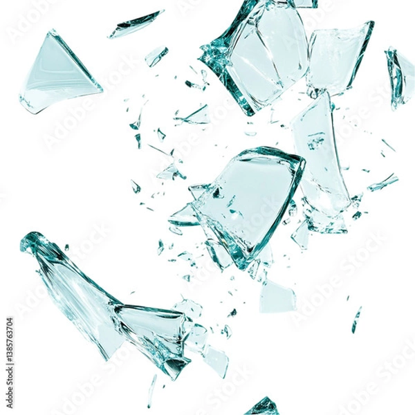 Fototapeta Shattered glass frozen mid air a dramatic explosion of turquoise shards