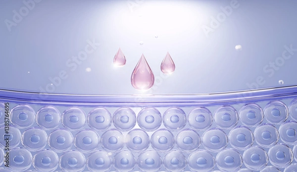 Fototapeta 3D illustration of water molecules penetrating skin layers, representing dermocosmetic hydration and deep moisture delivery through advanced beauty technology.