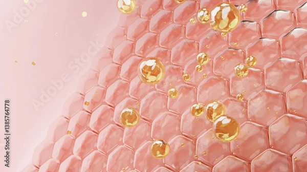 Fototapeta 3D illustration of water molecules penetrating skin layers, representing dermocosmetic hydration and deep moisture delivery through advanced beauty technology.