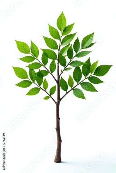 Fototapeta Thin and flexible branches of a small tree isolated on white background, stems, small