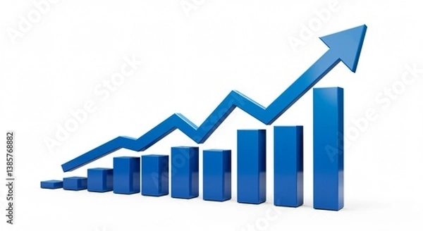 Fototapeta Blue Upward Trending Bar Graph: Success, Growth, and Progress Visualization