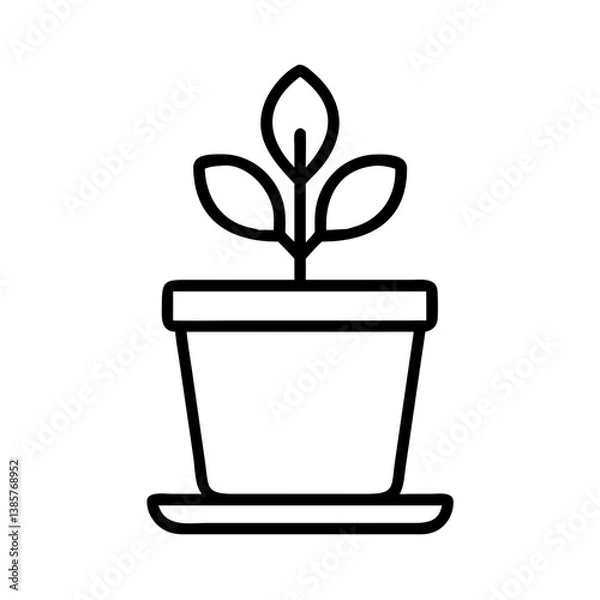 Fototapeta Potted plant vector icon illustration, simple houseplant in pot outline drawing for gardening design, nature art