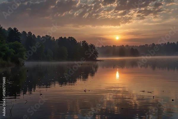 Fototapeta Timeless Dawn A Serene Lake Reflecting a Sacred Stillness V5