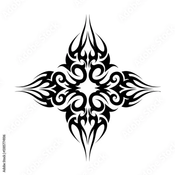 Fototapeta Symmetrical Tribal Cross Design Black And White Used For Tattoo Or Decoration With Copy Space