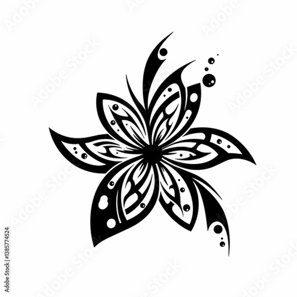 Fototapeta Abstract flower in tribal tattoo style in black and white representing nature and fantasy art with copy space