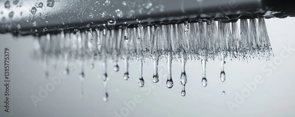 Fototapeta Close-up of water droplets cascading from a faucet spout.