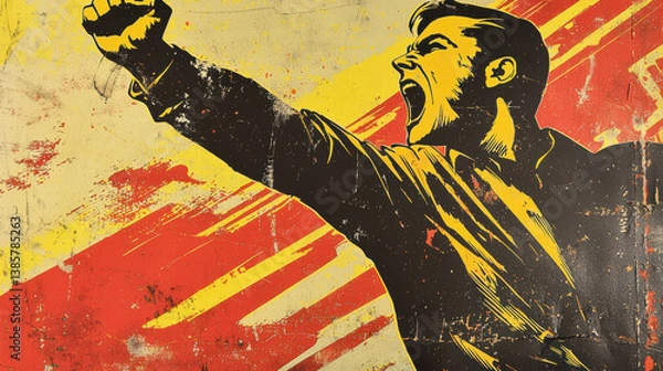 Fototapeta Artwork of protest: A powerful depiction of a figure, raising a fist in a display of rebellion. The image captures the emotion of defiance and solidarity