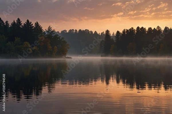 Fototapeta Timeless Dawn A Serene Lake Reflecting a Sacred Stillness V8
