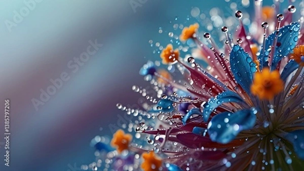 Fototapeta Vibrant Macro Flower with Water Droplets and Ethereal Glow V1