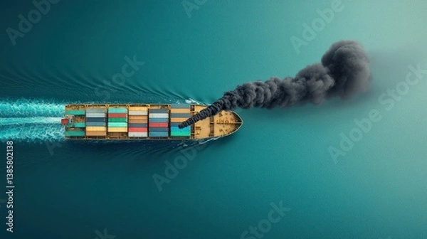 Obraz Cargo ship emitting dark smoke