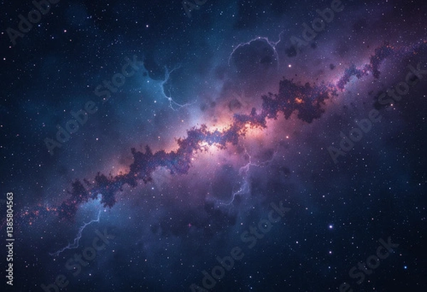 Fototapeta Abstract night sky background with stars and cosmic dust.