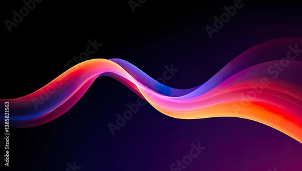 Fototapeta Smooth gradient ribbon flowing through dark background with warm neon tones