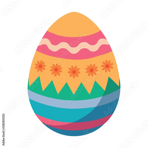 Obraz Colorful painted traditional easter egg, vector graphic illustration. 3D easter egg object with shadow, isolated.