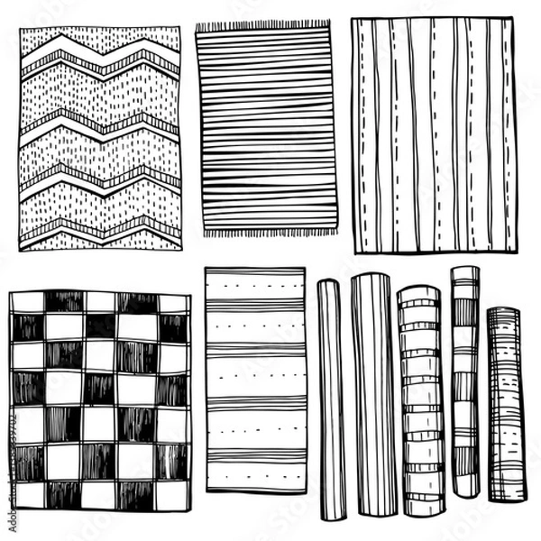 Obraz Hand-drawn carpets on white background.  Vector sketch  illustration.  