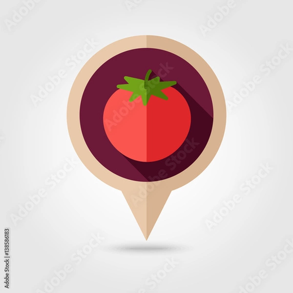 Fototapeta Tomato flat pin map icon. Vegetable vector