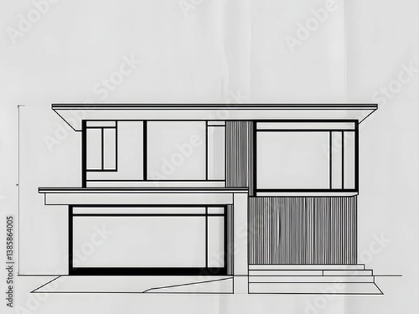 Fototapeta Modern Architectural Blueprint of a Two-Story House with a Flat Roof and Large Windows