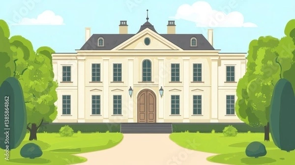 Fototapeta Elegant Mansion with Lush Green Landscape