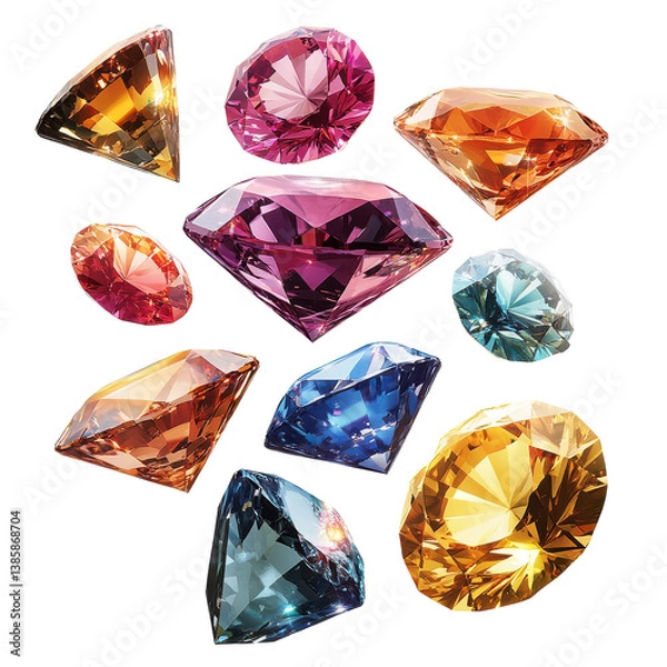 Fototapeta Sparkling Gemstones Collection Precious Colorful Diamonds isolated on transparent background