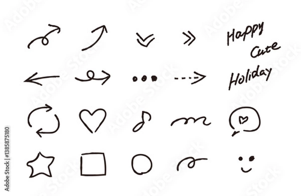 Obraz サインペン風手書きの矢印とマークのワンポイントセット