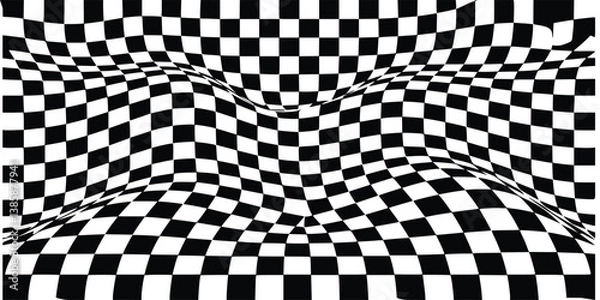 Fototapeta Abstract Distorted Chessboard Pattern Black And White Optical Illusion Background
