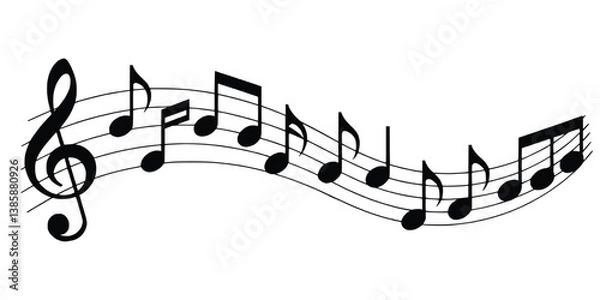 Fototapeta Musical Notes On A Stave Forming A Wave Graphic Concept Illustration