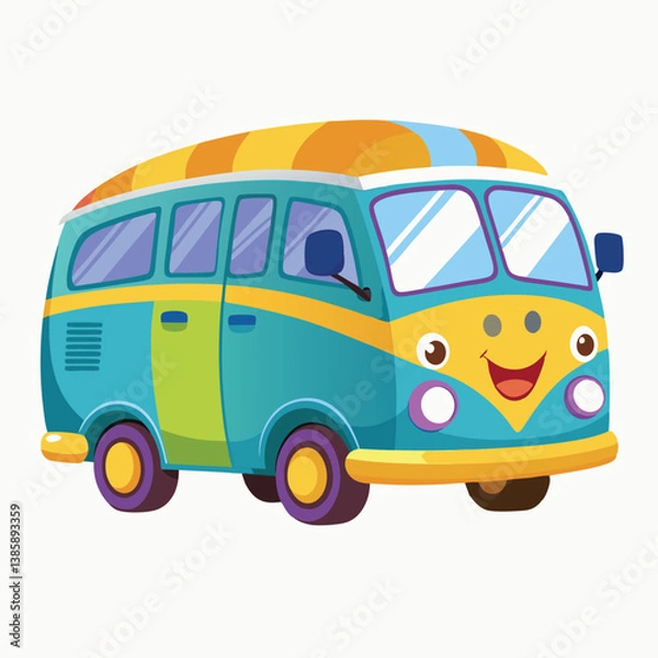 Obraz Vector illustration, cute smiling school bus, cartoon concept