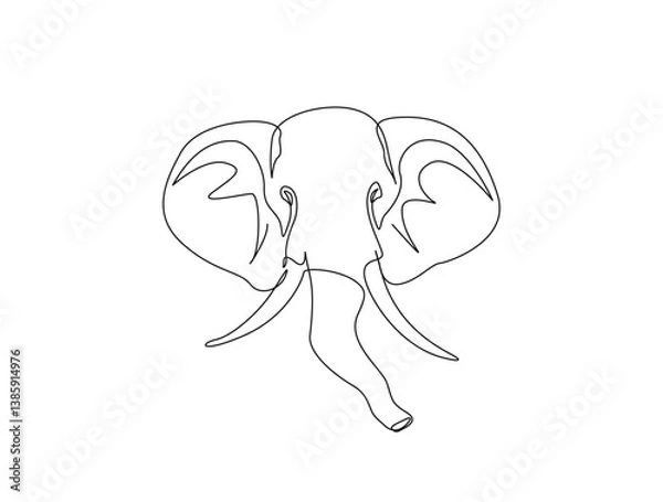 Fototapeta Elephant head in single line draw illustration. Continuous one line drawing of elephant head. Editable stroke.