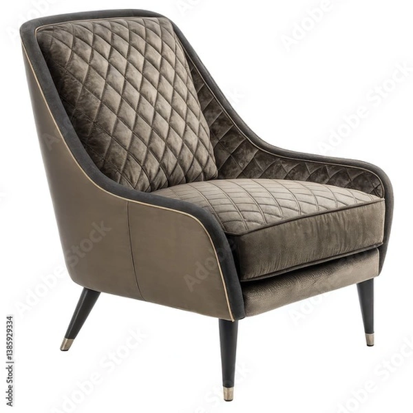 Fototapeta Stylish upholstered armchair with a quilted design and elegant legs, perfect for modern living spaces. Ideal for adding comfort and sophistication to any room.