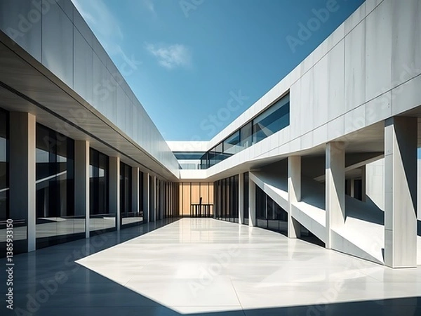 Fototapeta Modern architectural marvel skyscraper with geometric shapes and blue sky