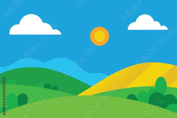Fototapeta summer landscape with trees and hills