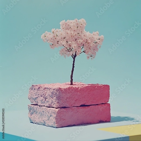 Obraz Pink Blocks Cherry Blossom Tree.
