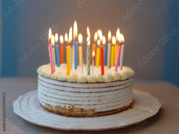 Obraz お誕生日ケーキ、蝋燭がたくさん載っている美しい写真