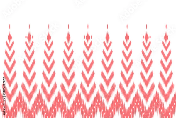 Fototapeta Coral pink ikat vector with chevron tribal shapes. Perfect for boho prints, ethnic decor, and feminine packaging.