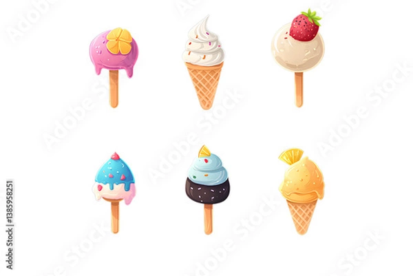 Fototapeta images of cute ice cream scoop icons, transparent background