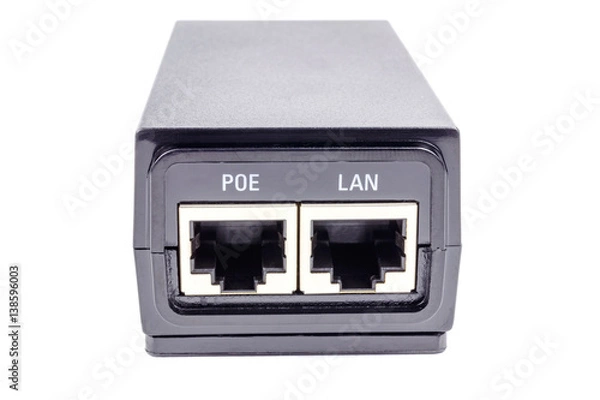 Fototapeta PoE injector for electronic equipment on a white background