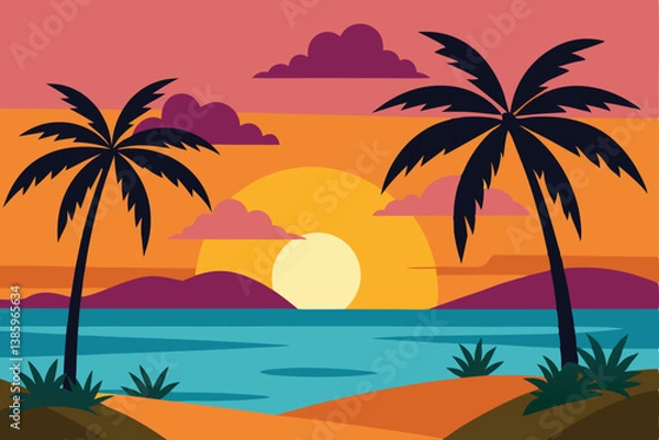 Fototapeta tropical beach with palm trees