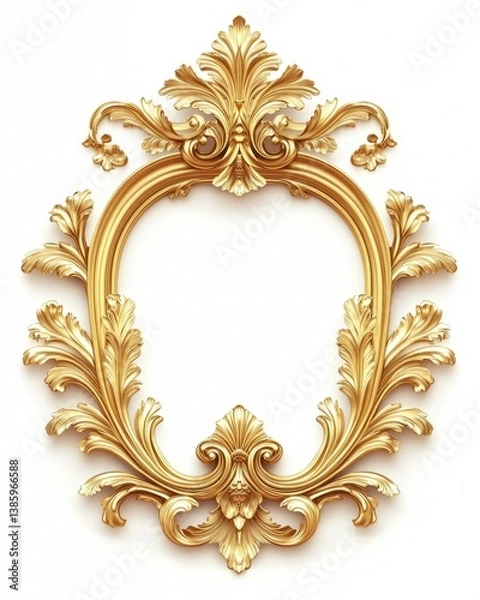 Fototapeta Ornate golden frame with intricate floral details on a clean white background for elegant design projects