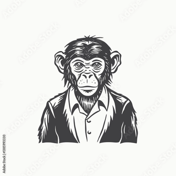 Fototapeta black Silhouette Cute Capuchin monkey sketch hand drawn realistic style Vector illustration