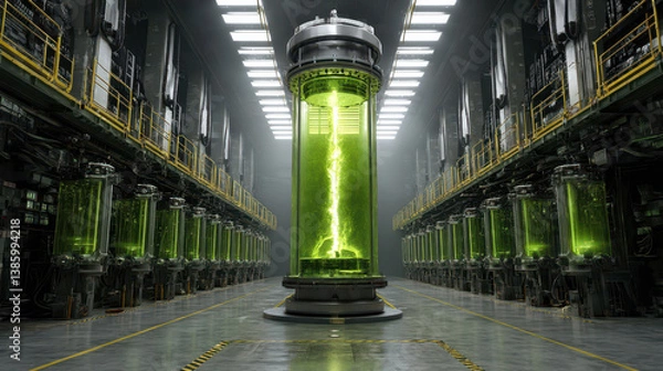 Fototapeta Envisioning a clean energy future with a fusion reactor, glowing plasma, and advanced tech to showcase sustainable power potential