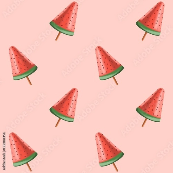 Obraz Summer seamless pattern with ice cream watermelon