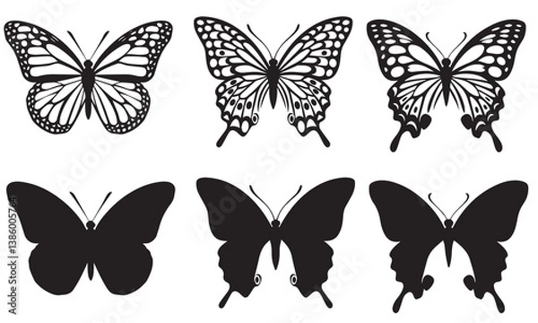 Fototapeta butterfly silhouette vector, butterfly isolated on white  butterflies silhouettes